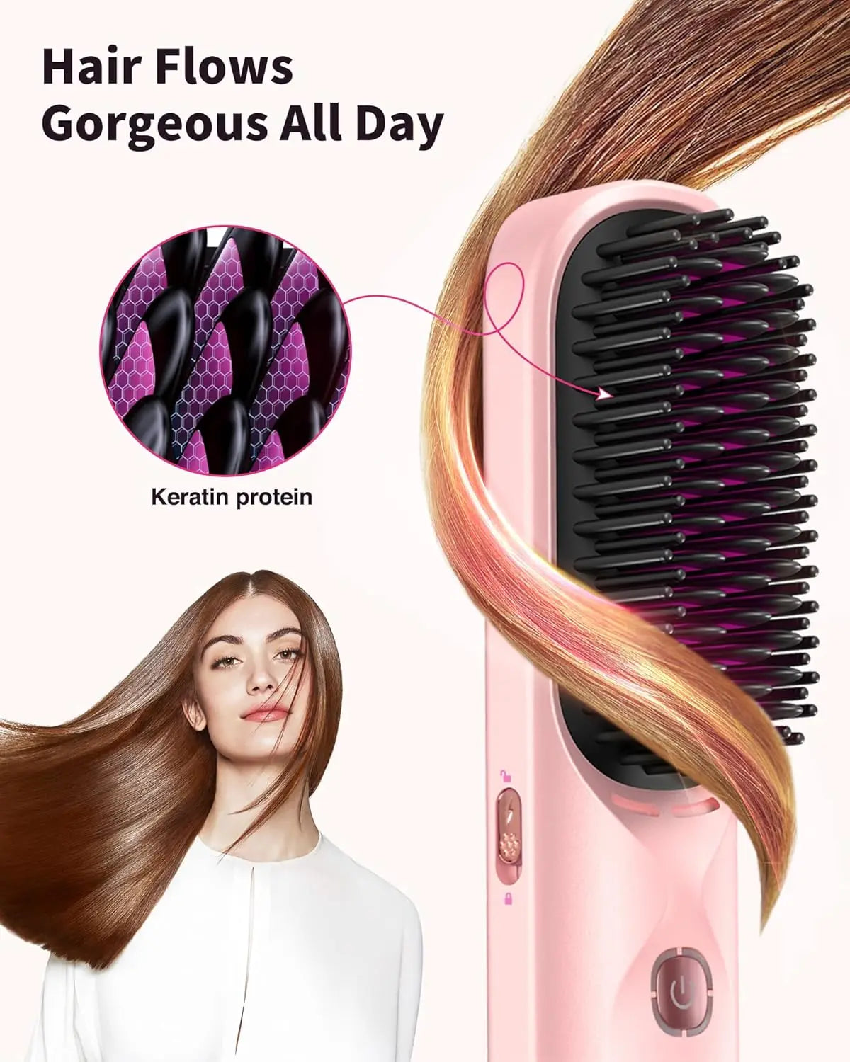 Cordless Hair Straightener Brush 10000mAh Fast Heating