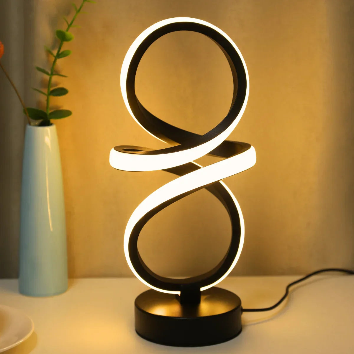Spiral LED Table Lamp with USB Power, Adjustable Colors