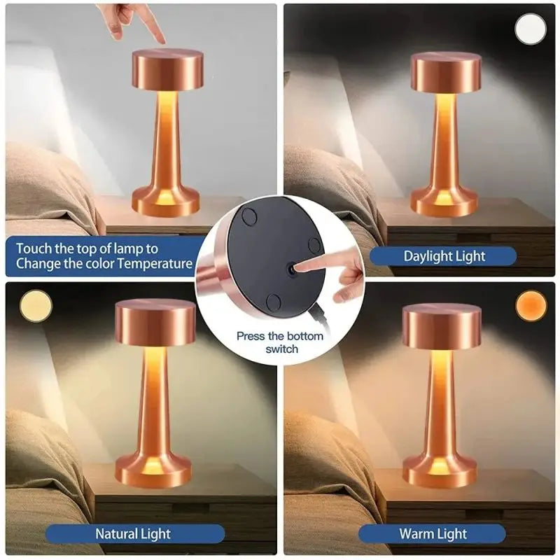 Dimmable LED Table Lamp Retro Metal Rechargeable Night Light
