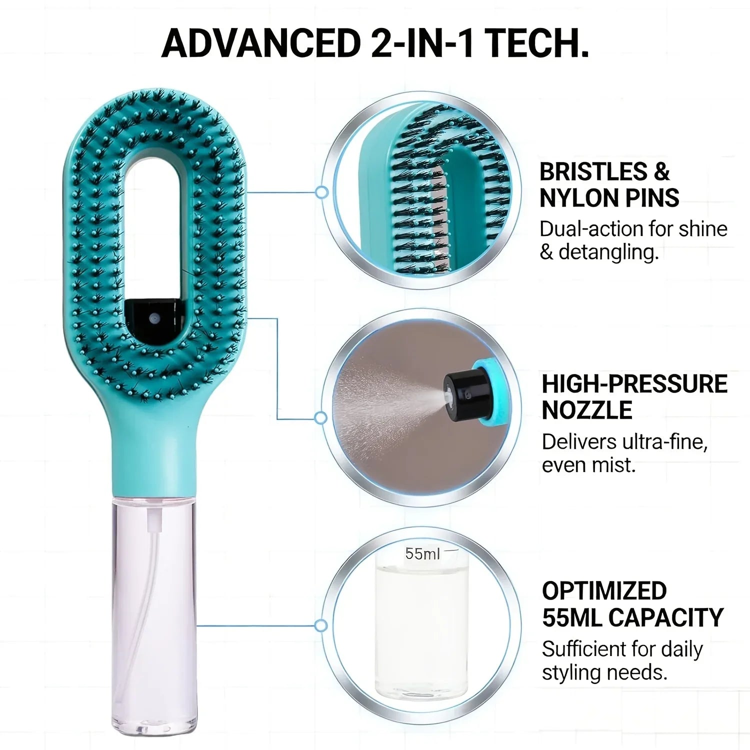 WANMEI 2-in-1 Spray Hair Brush for Wet and Dry Hair