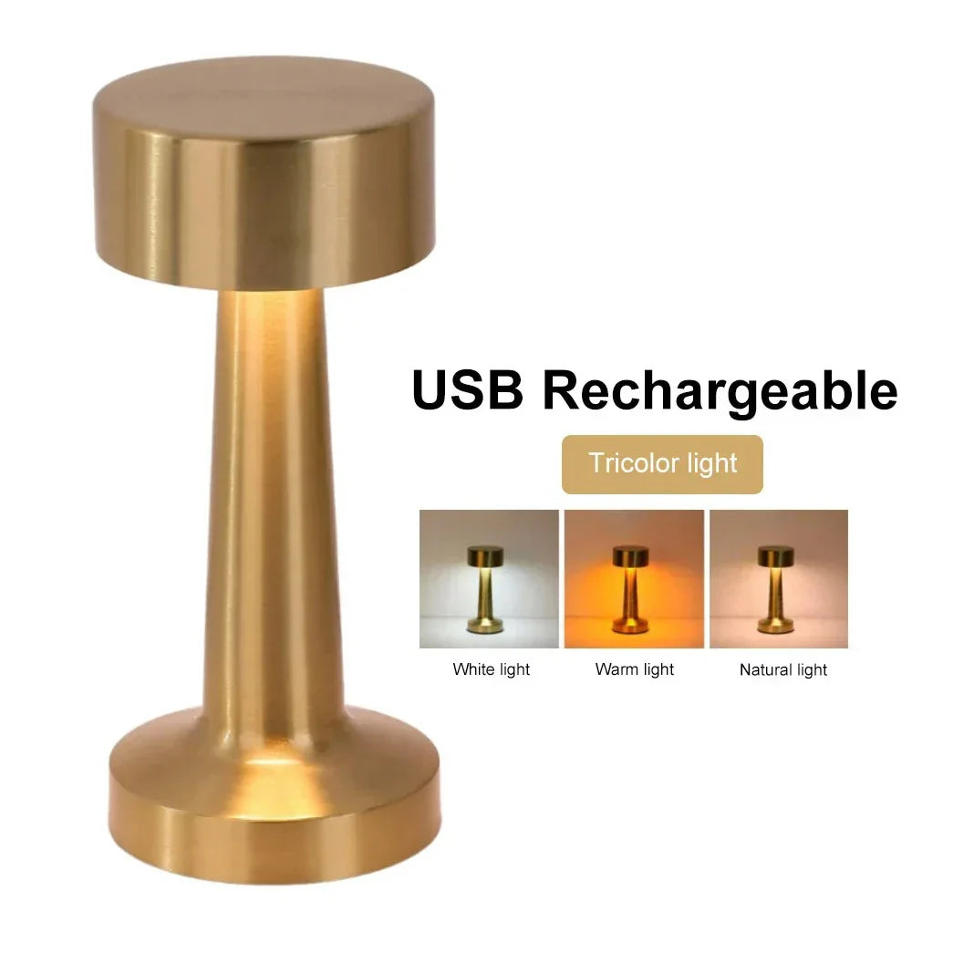 Dimmable LED Table Lamp Retro Metal Rechargeable Night Light