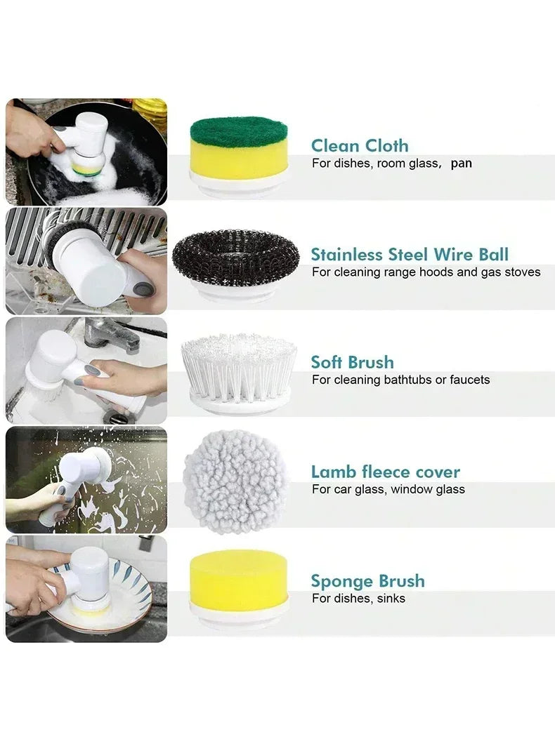 Cordless Electric Spin Scrubber with 5 Brush Heads