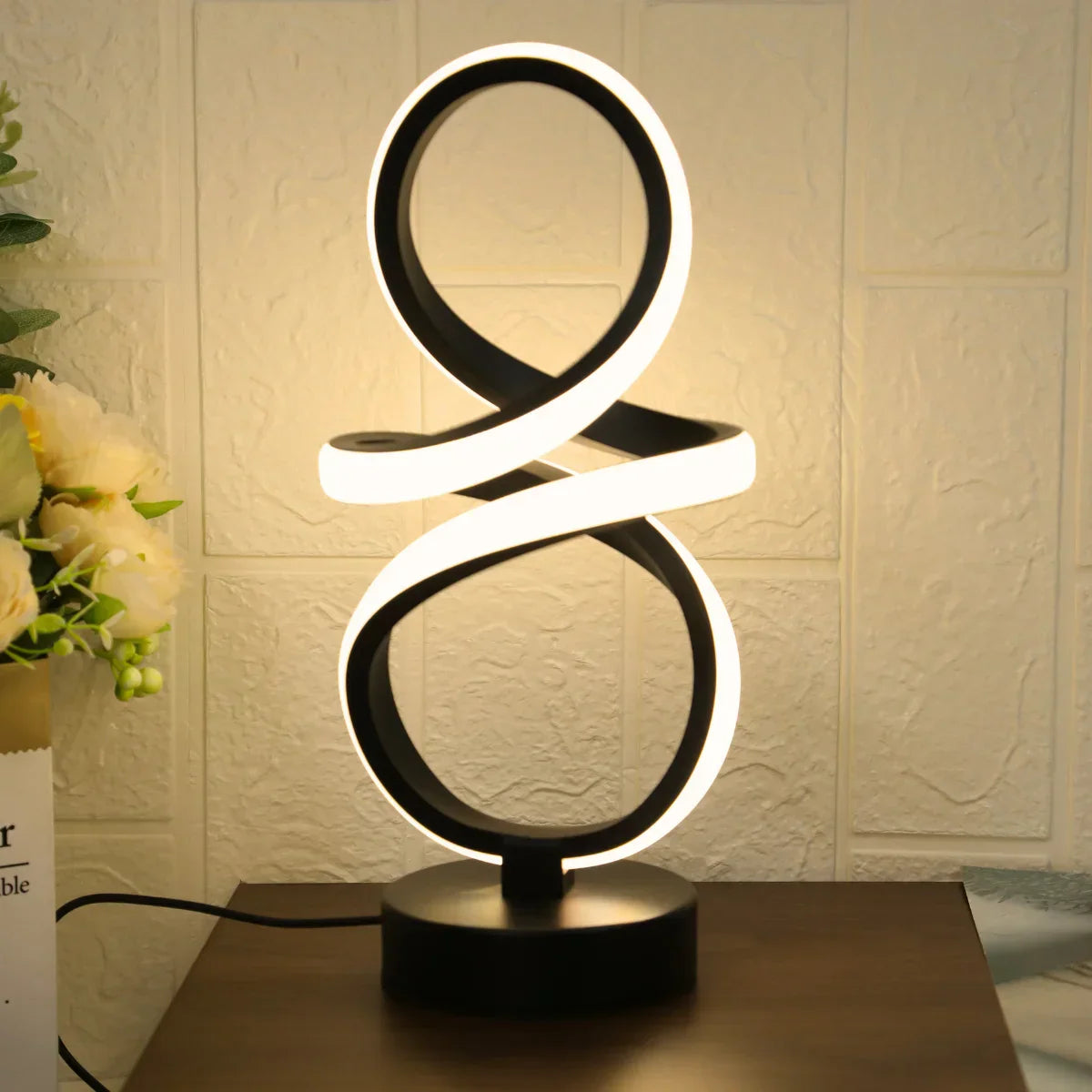 Spiral LED Table Lamp with USB Power, Adjustable Colors