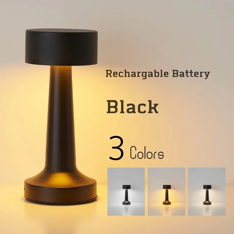 Dimmable LED Table Lamp Retro Metal Rechargeable Night Light