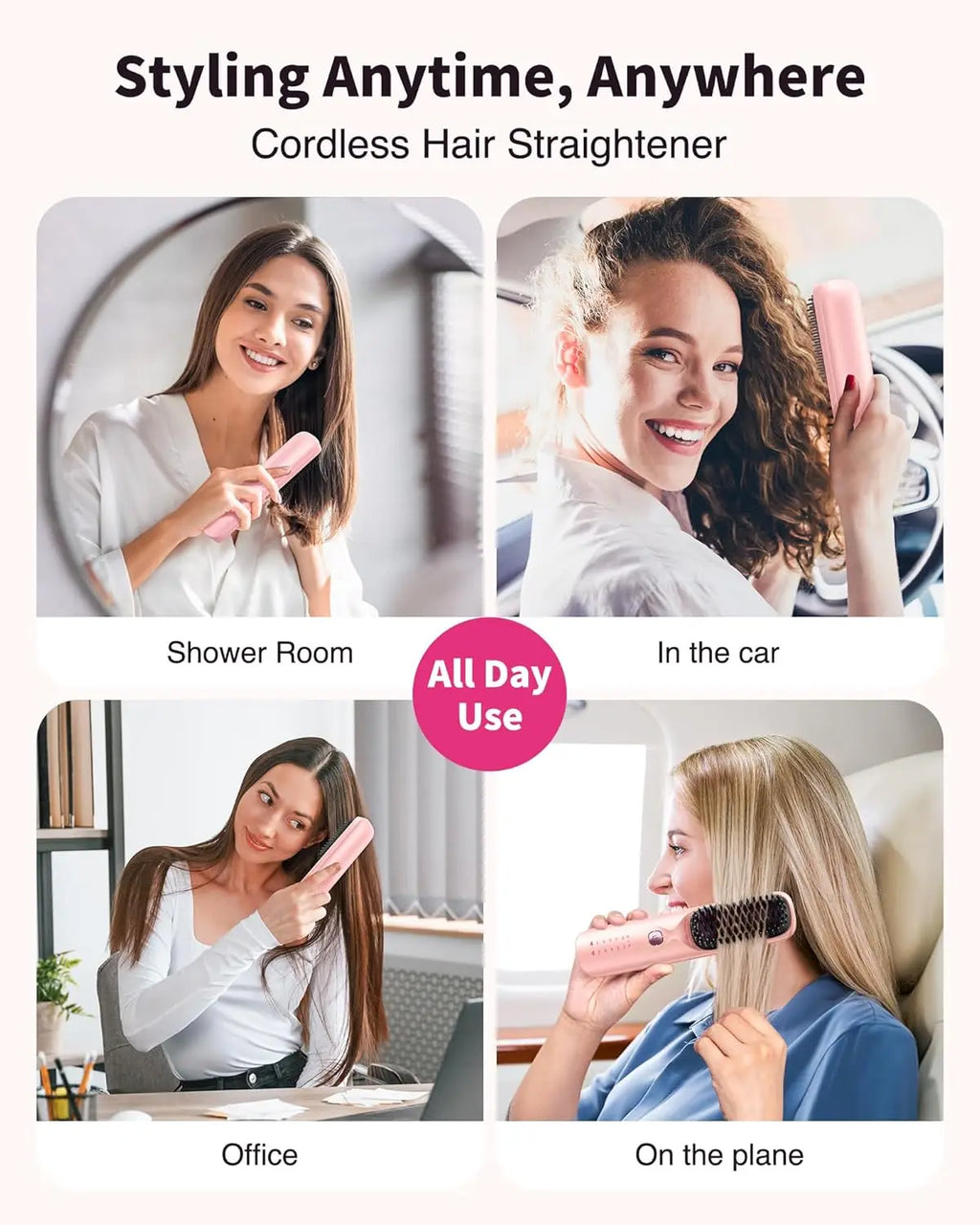 Cordless Hair Straightener Brush 10000mAh Fast Heating