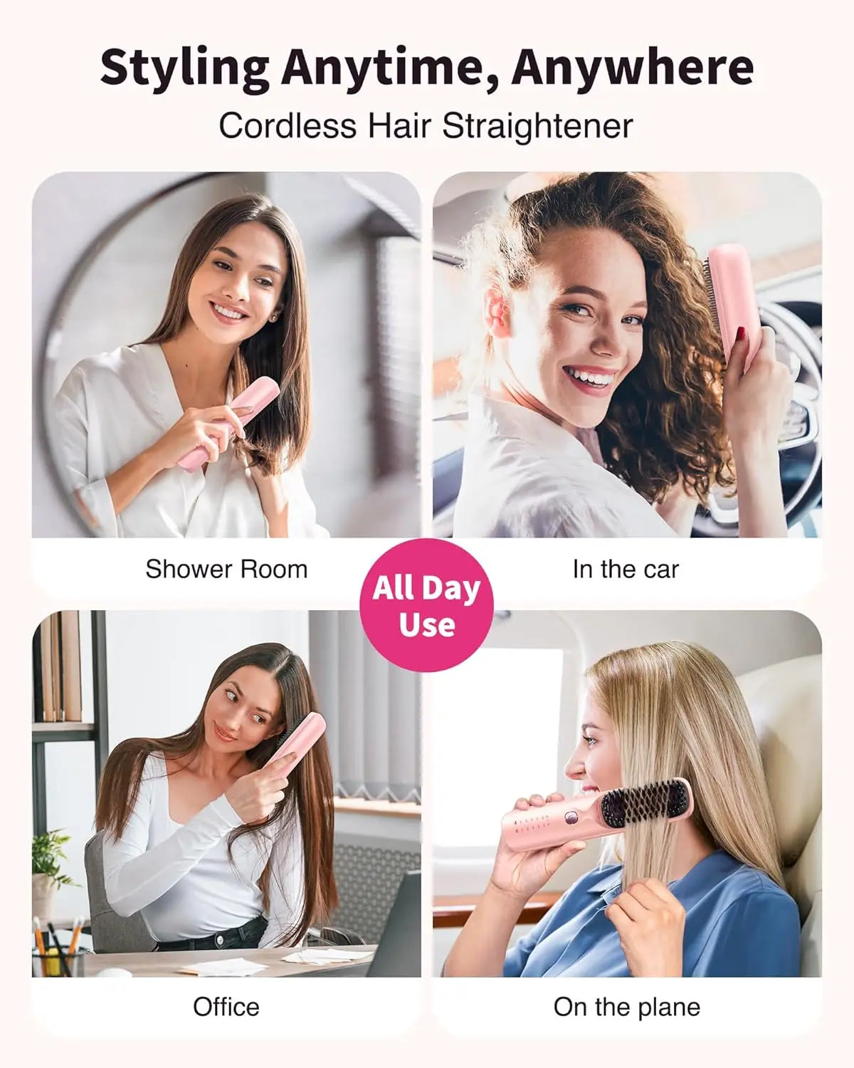 Cordless Hair Straightener Brush 10000mAh Fast Heating