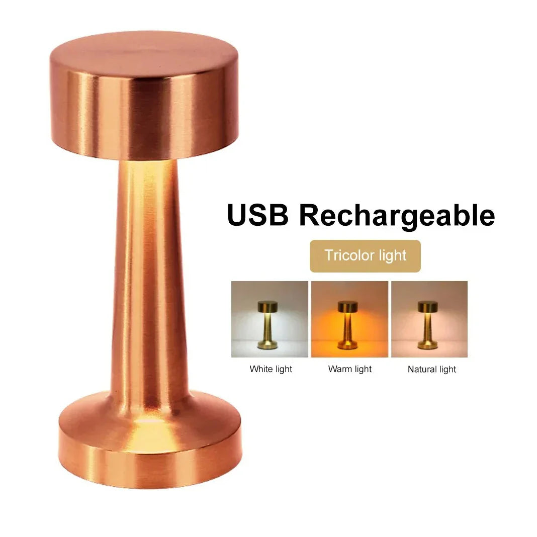 Dimmable LED Table Lamp Retro Metal Rechargeable Night Light