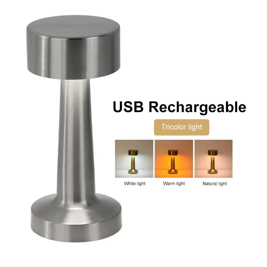 Dimmable LED Table Lamp Retro Metal Rechargeable Night Light