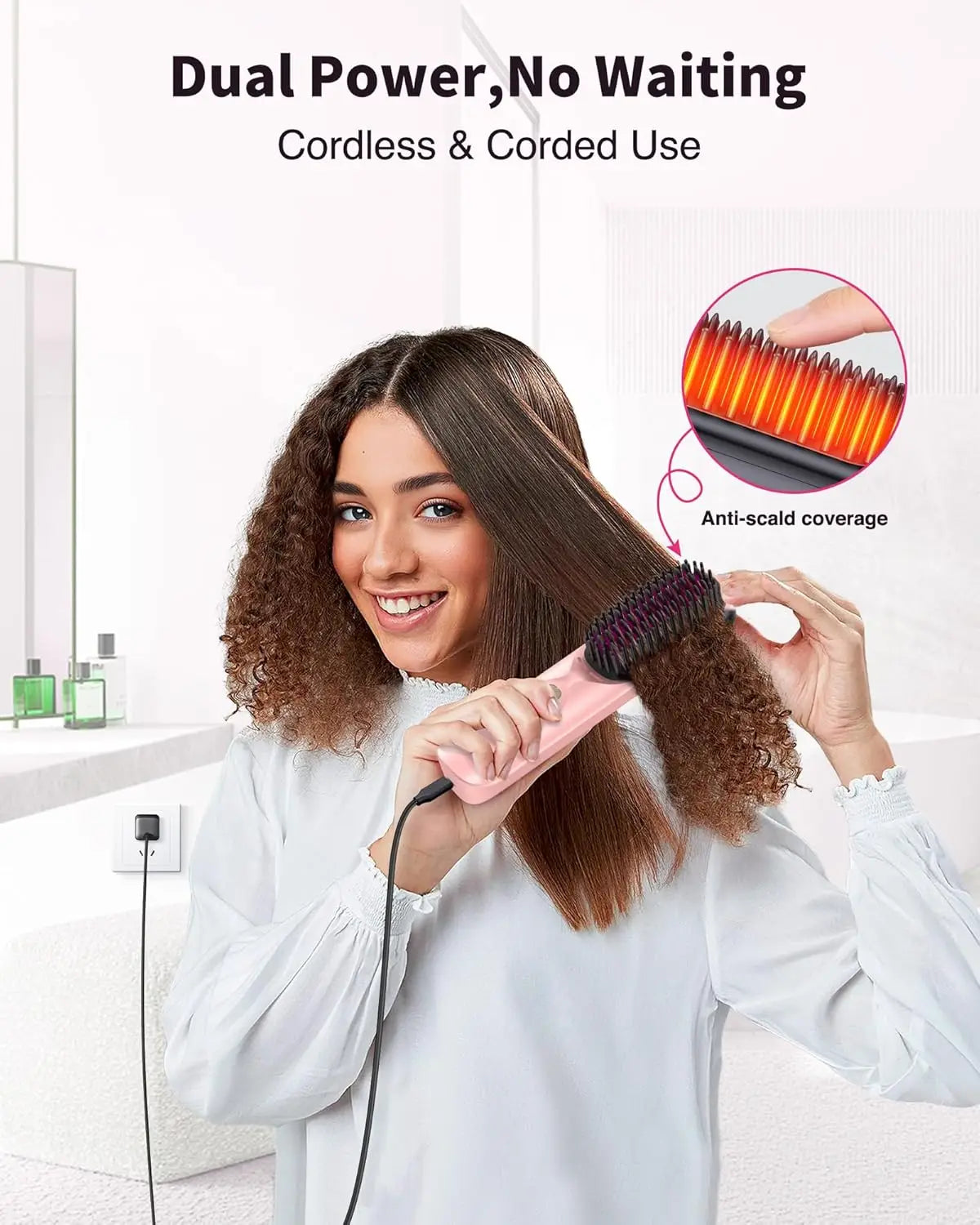 Cordless Hair Straightener Brush 10000mAh Fast Heating